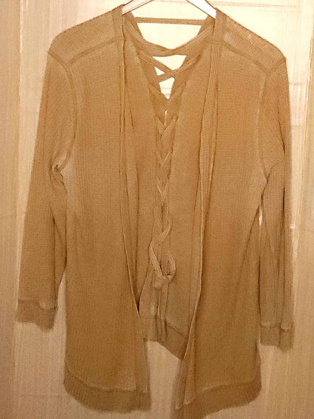 Vanilla Star women’s tan thermal waffle knit open duster XXL